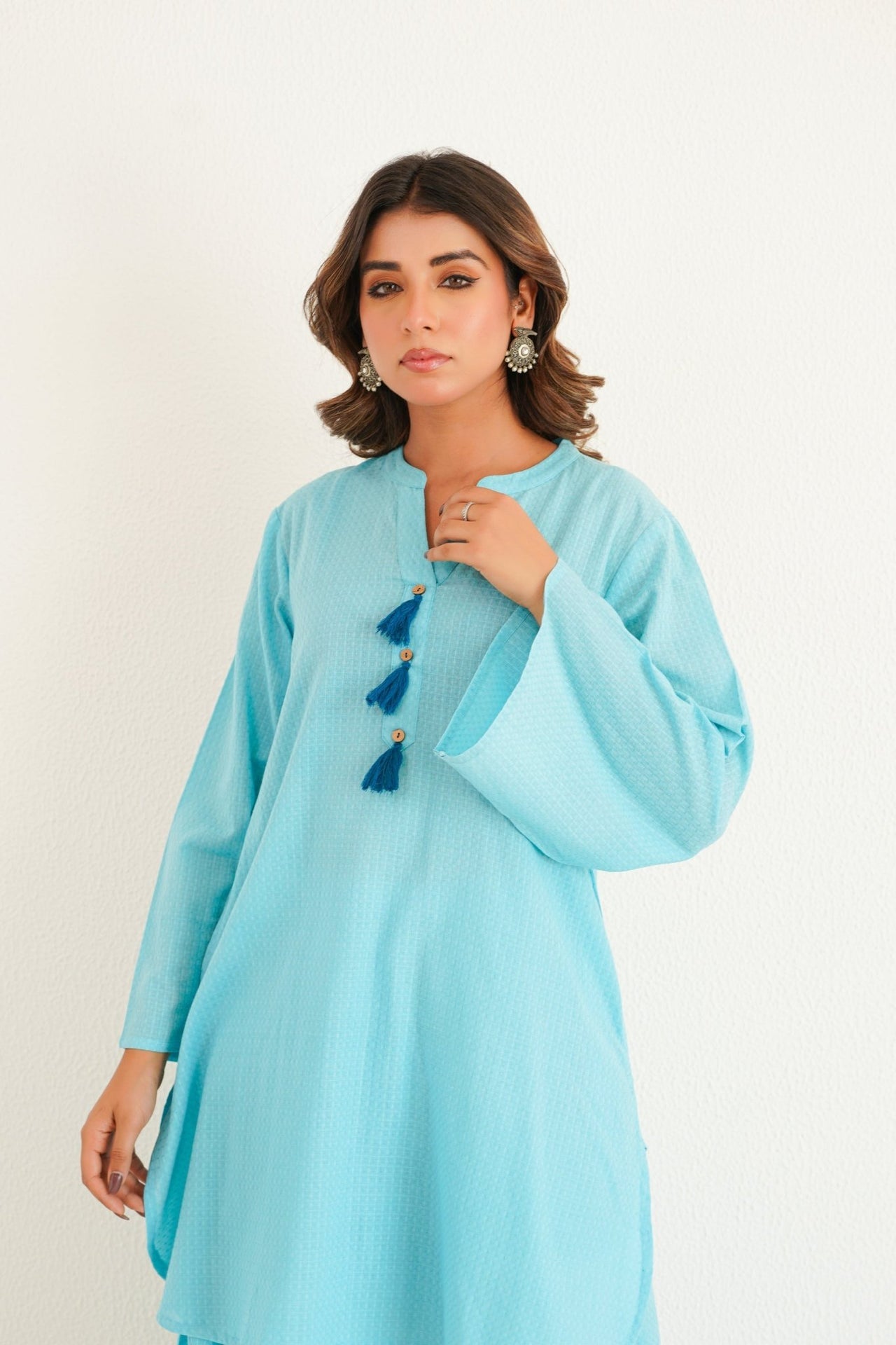 Aqua Solid Farsi Salwar Coord Set - Tara - C - Tara