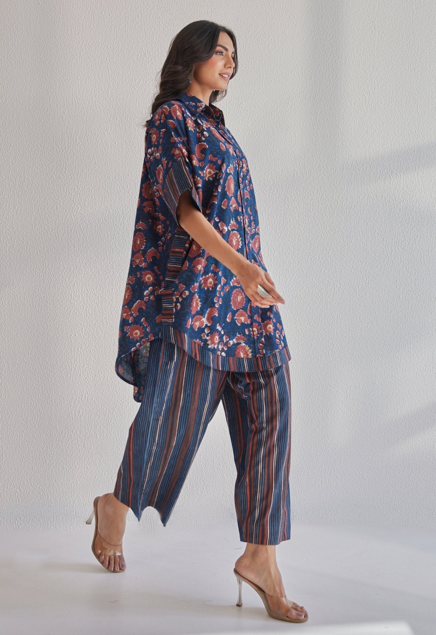Bagru indigo Hand block Printed Floral Coord set - Tara - C - Tara
