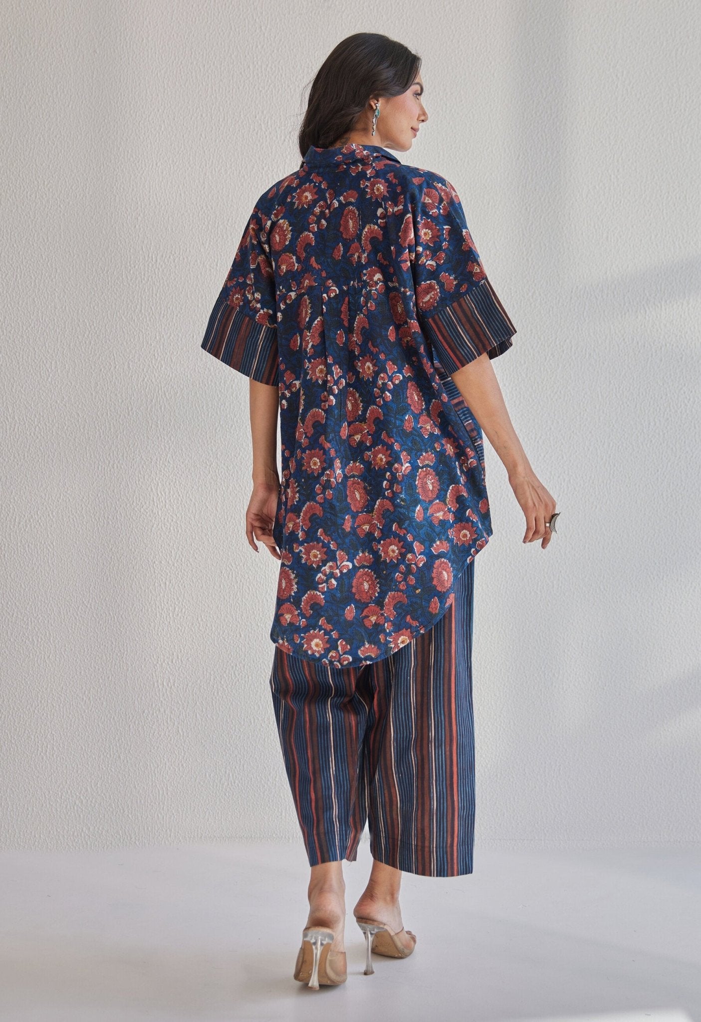 Bagru indigo Hand block Printed Floral Coord set - Tara - C - Tara