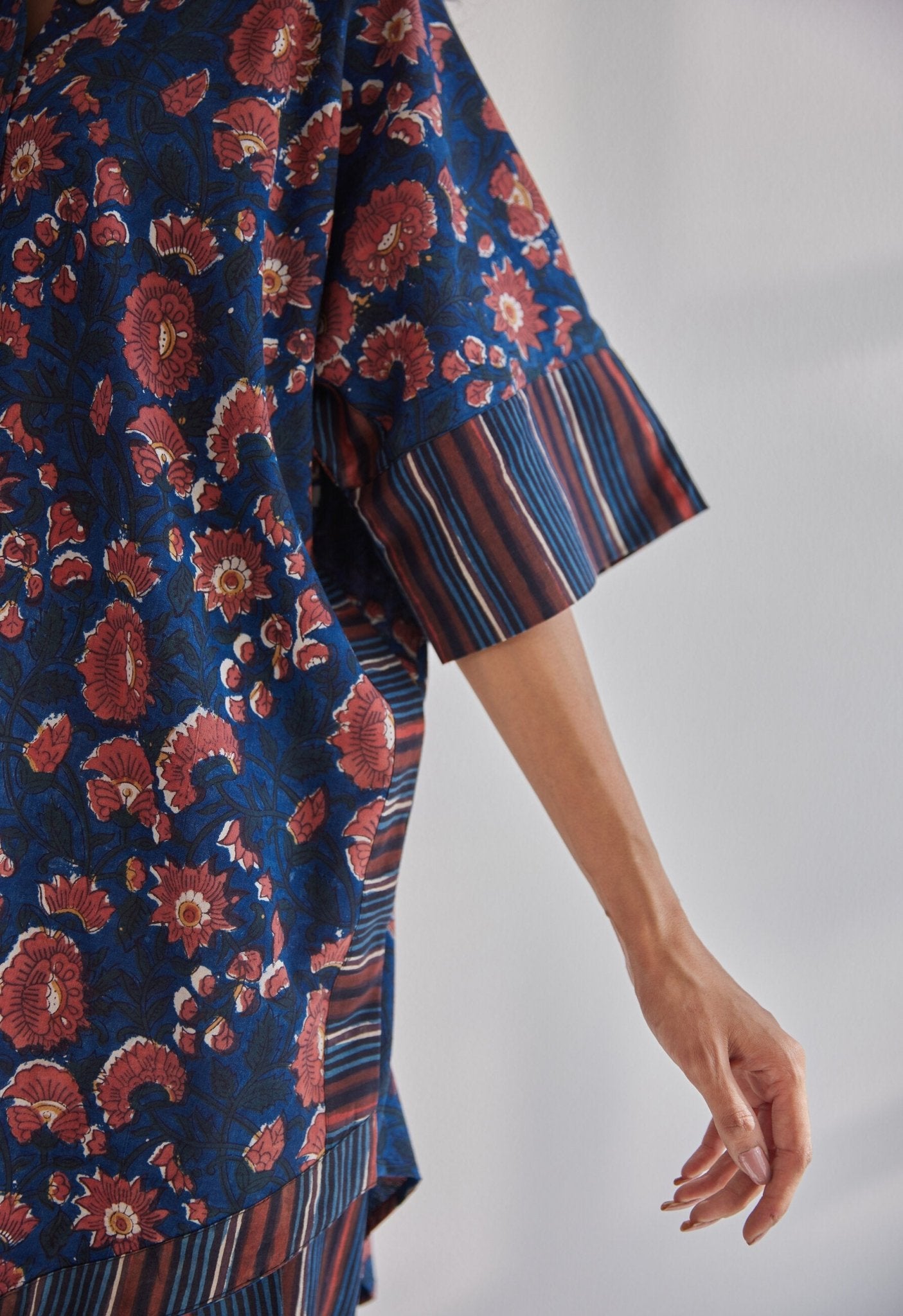 Bagru indigo Hand block Printed Floral Coord set - Tara - C - Tara