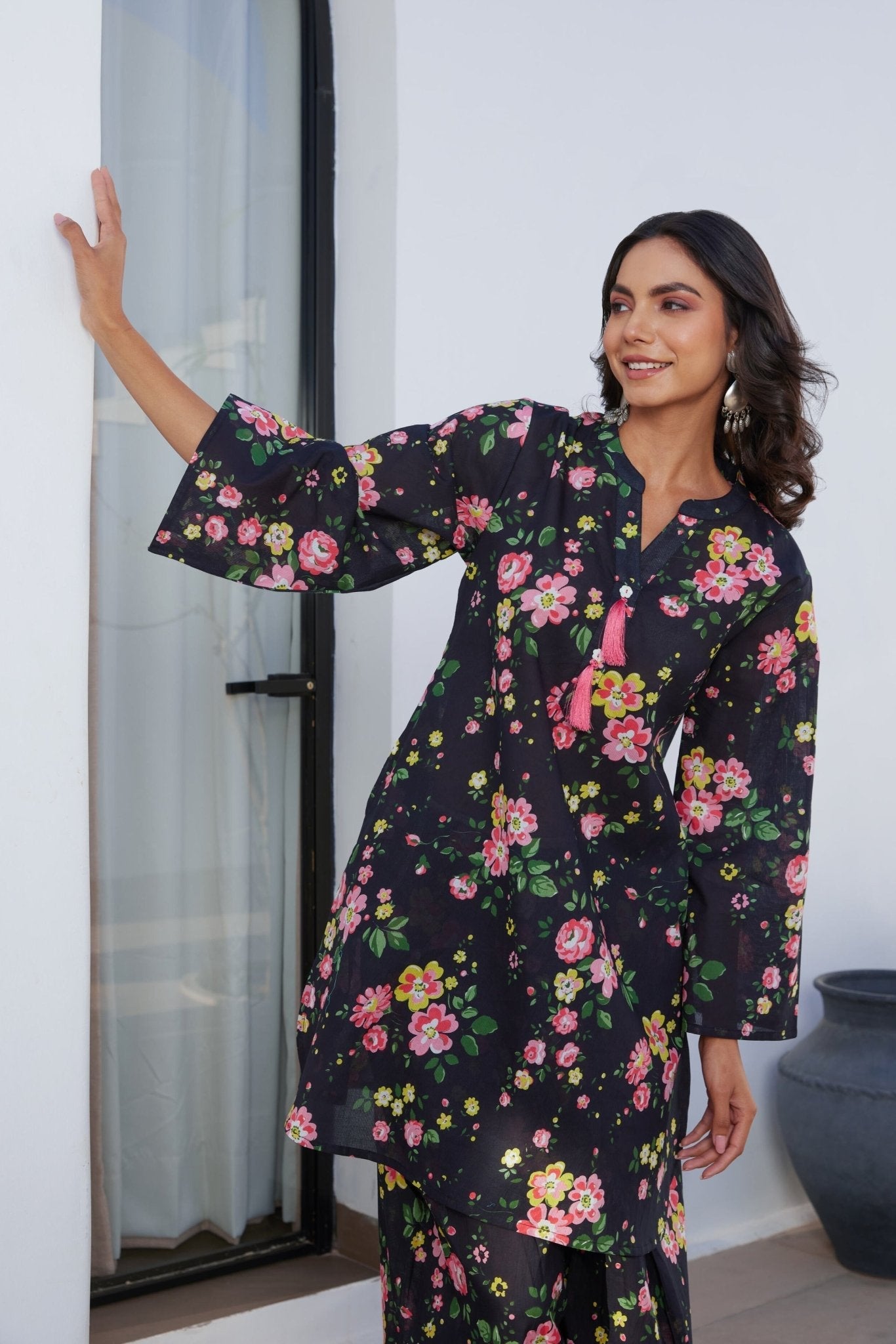 Black Floral Farsi Salwar Coord Set - Tara - C - Tara