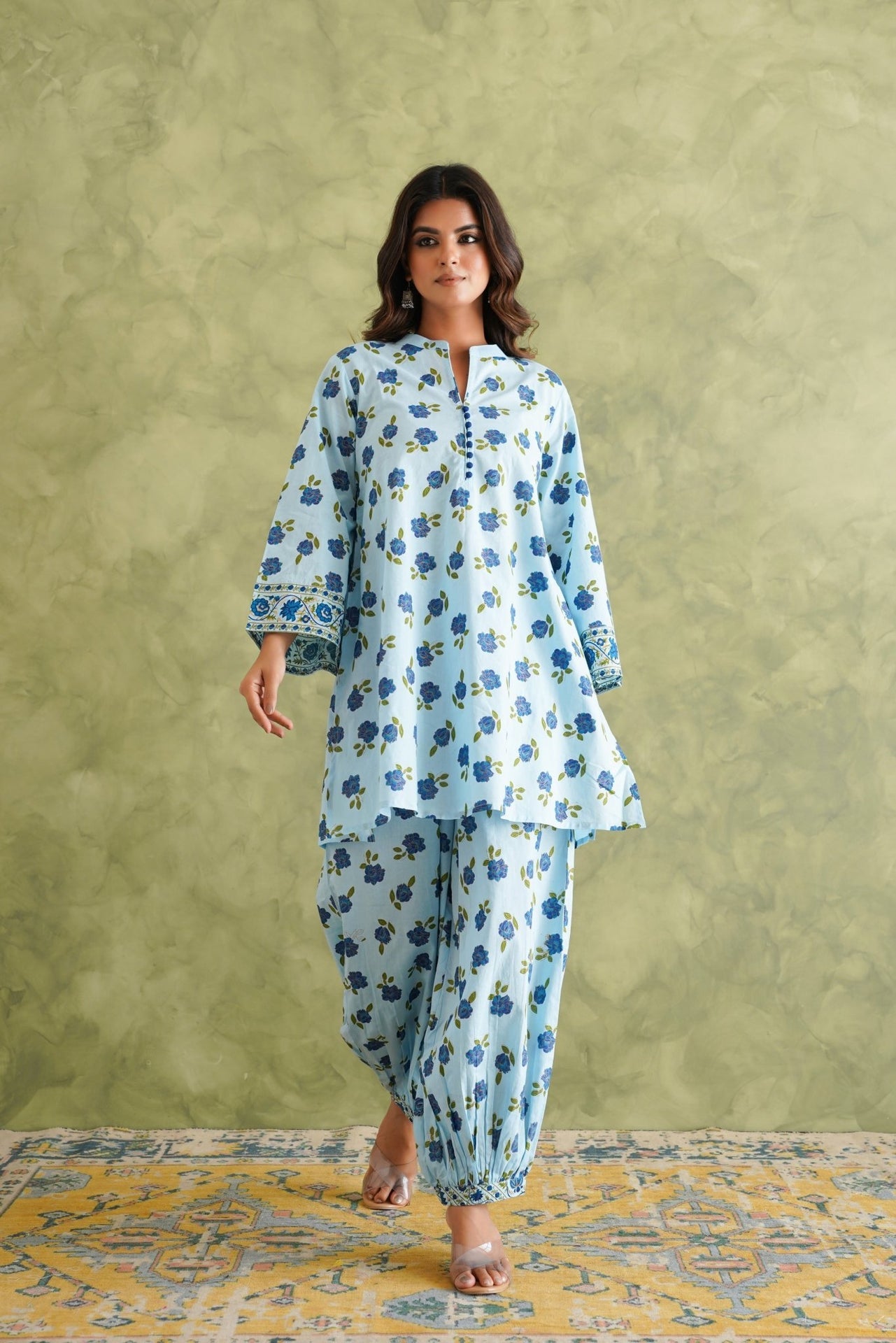 Blue floral Printed Coord Set - Tara - C - Tara