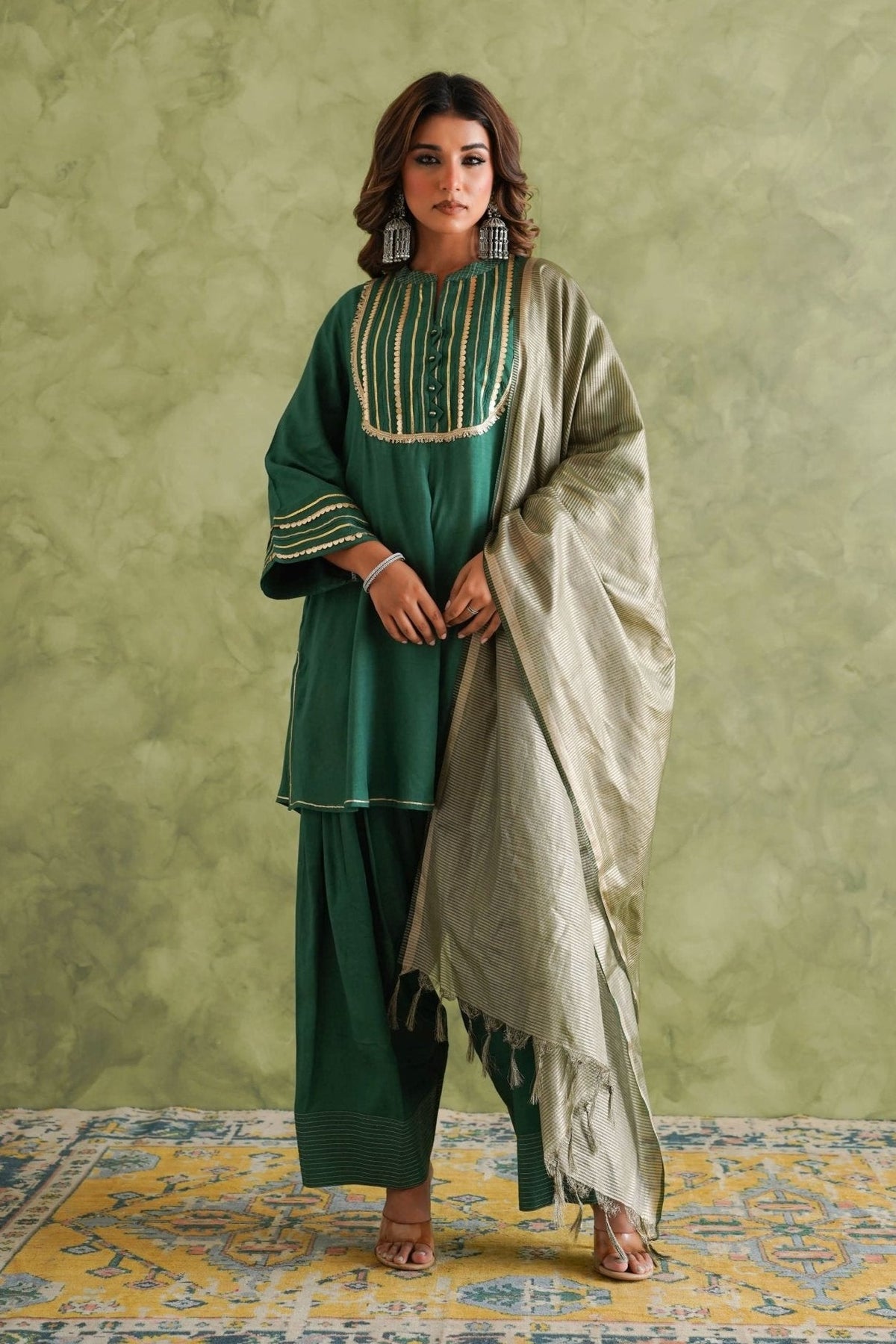 Emarald Green Farshi Salwar Suit Set With Dupatta - Tara - C - Tara