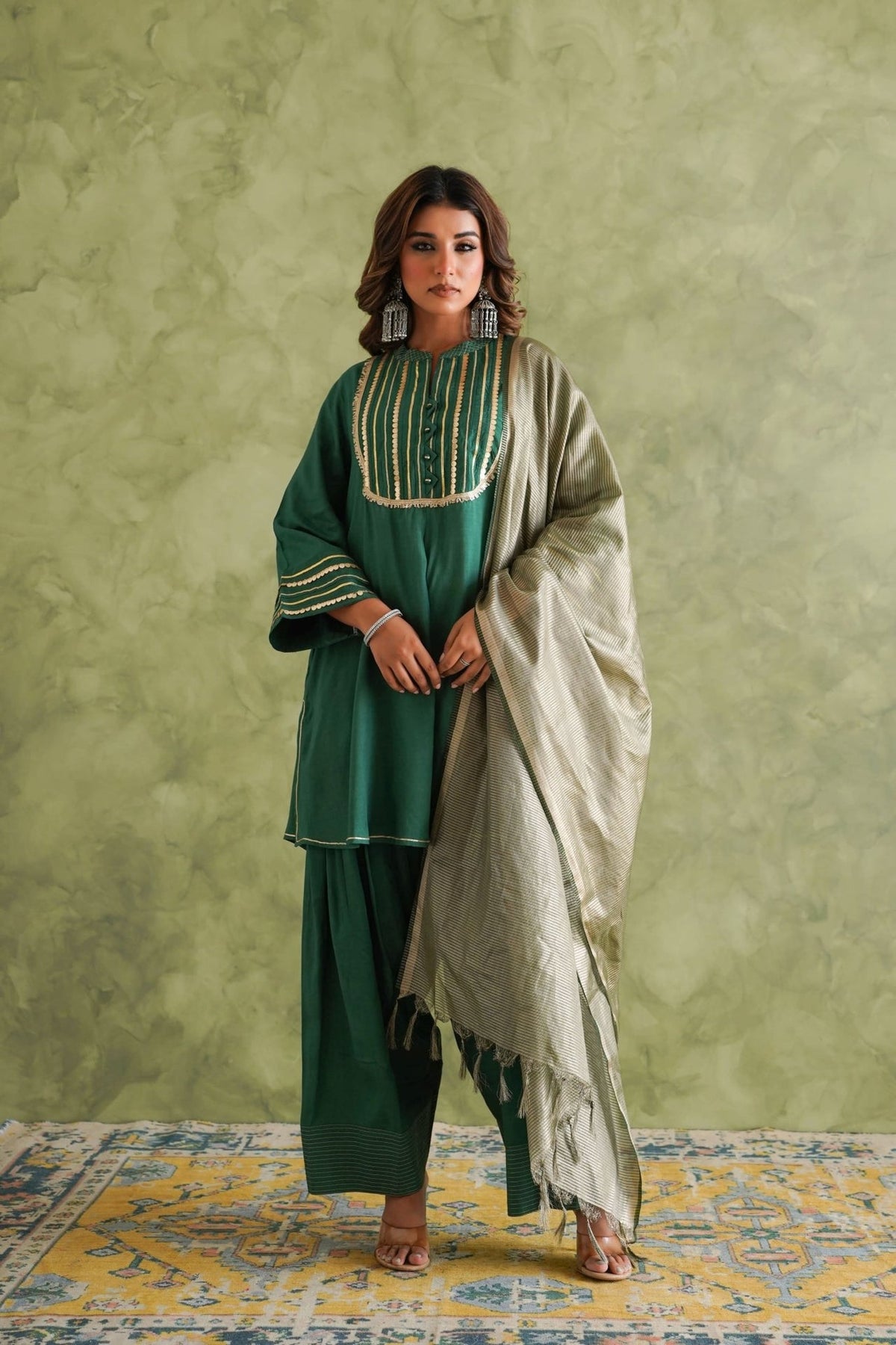 Emarald Green Farshi Salwar Suit Set With Dupatta - Tara - C - Tara