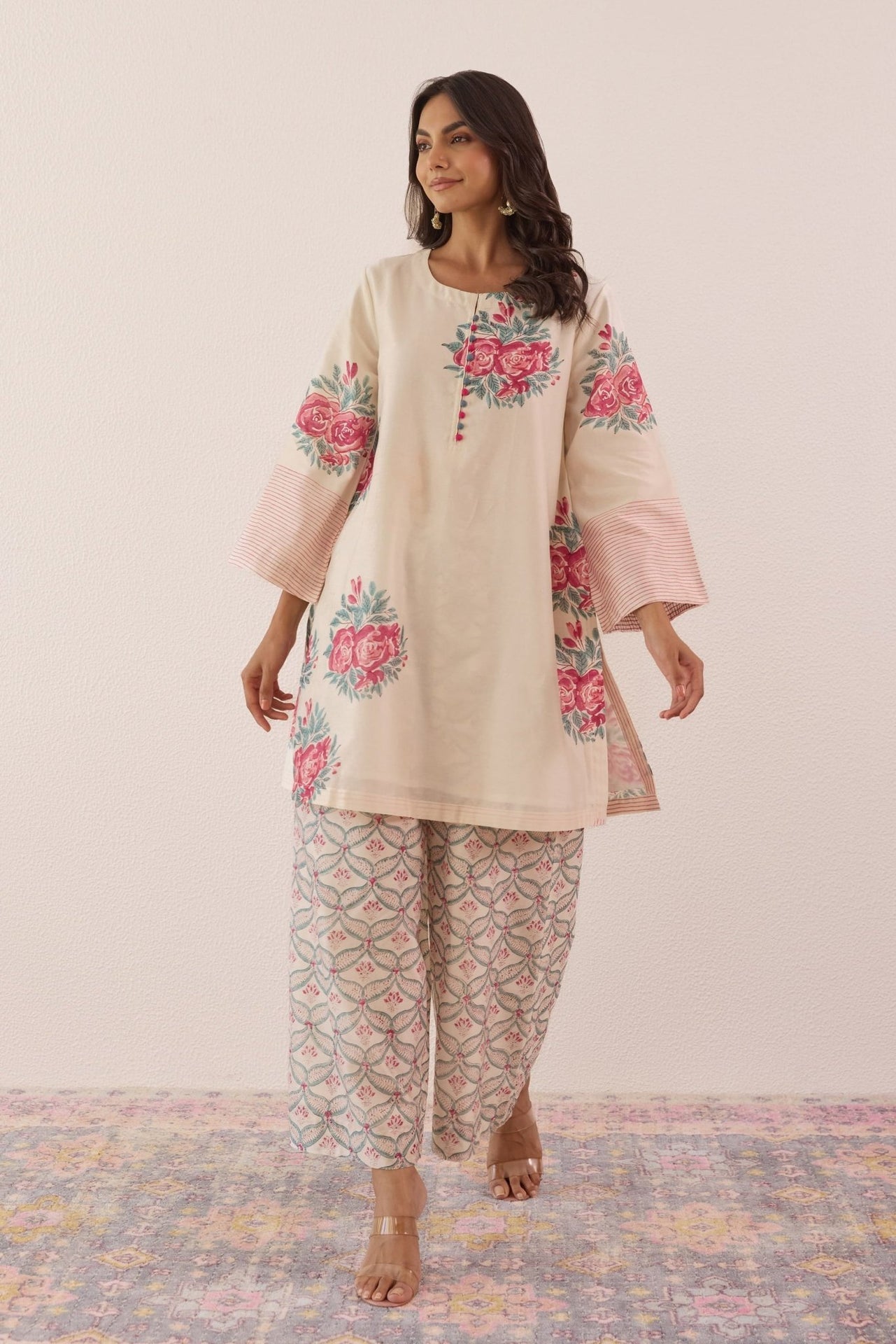 Ivory Hand Block printed Chanderi Coord Set - Tara - C - Tara