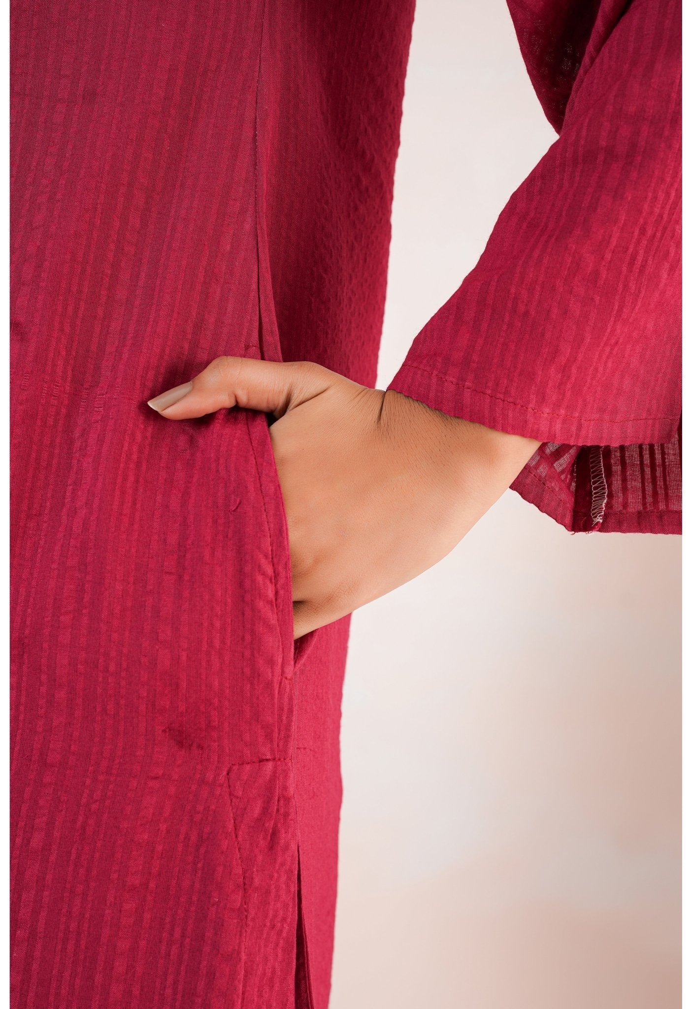 Maroon Cotton Self Stripped Coord Set - Tara - C - Tara