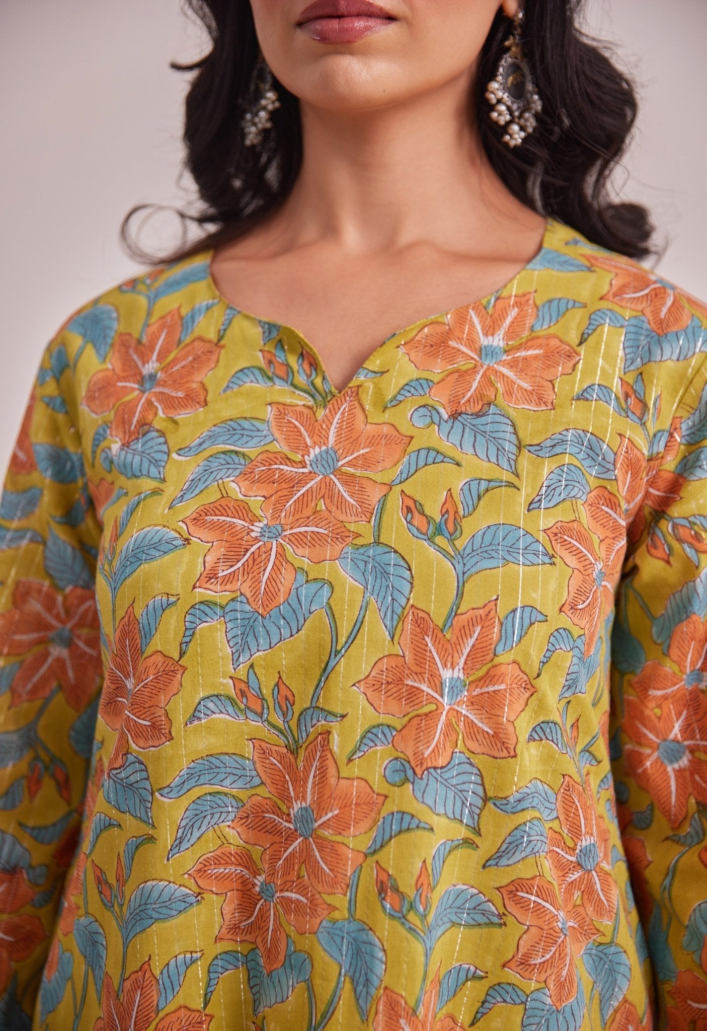Mustard Lurex Cotton Hand Block Coord Set - Tara - C - Tara