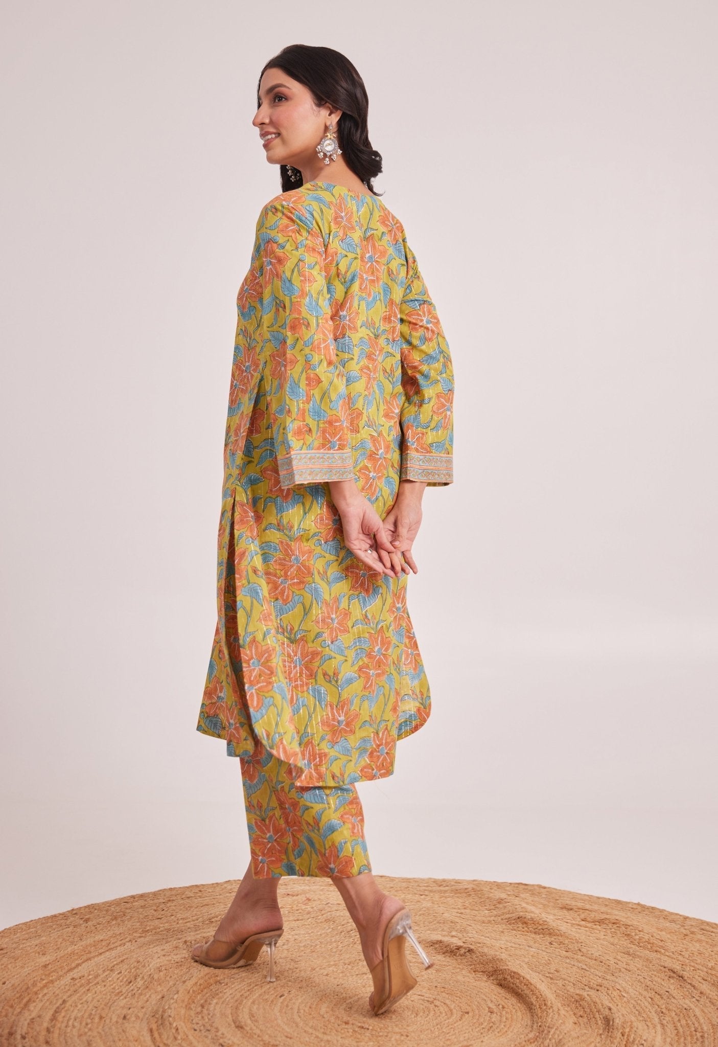 Mustard Lurex Cotton Hand Block Coord Set - Tara - C - Tara