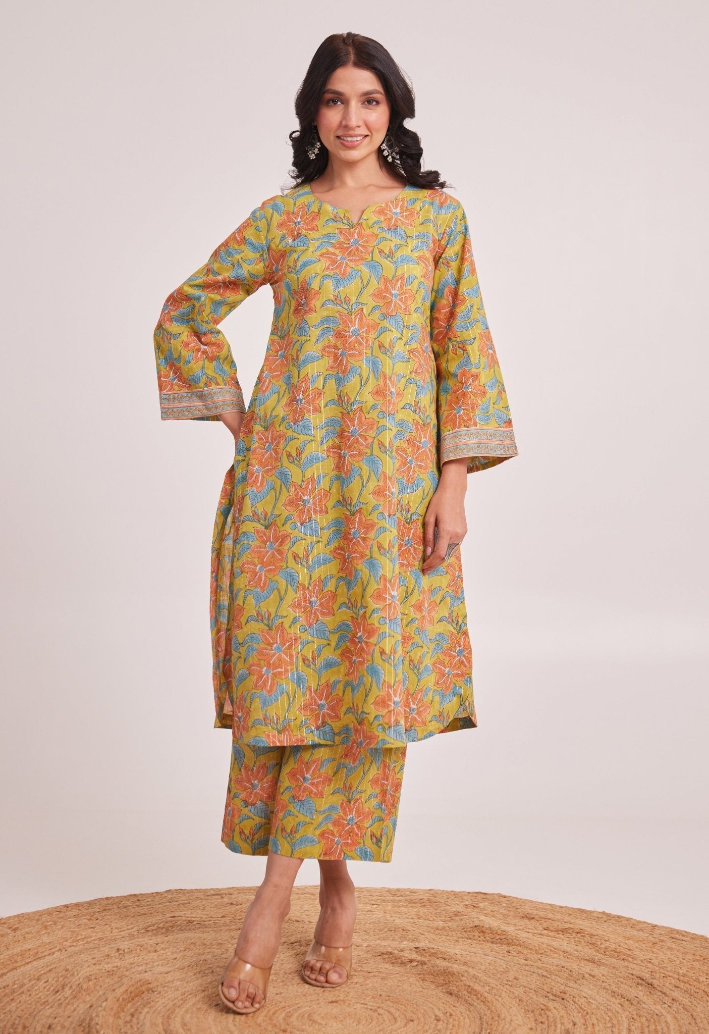 Mustard Lurex Cotton Hand Block Coord Set - Tara - C - Tara
