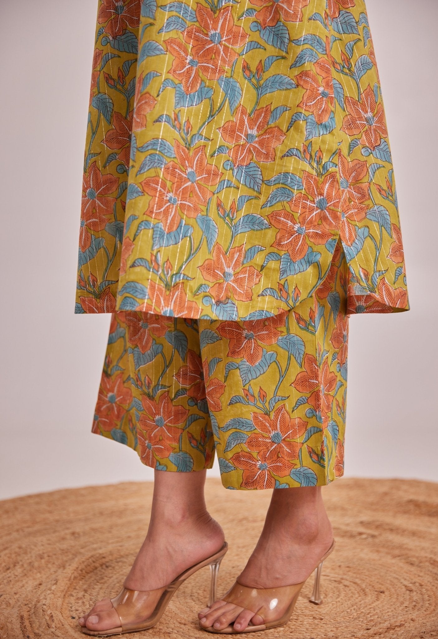 Mustard Lurex Cotton Hand Block Coord Set - Tara - C - Tara