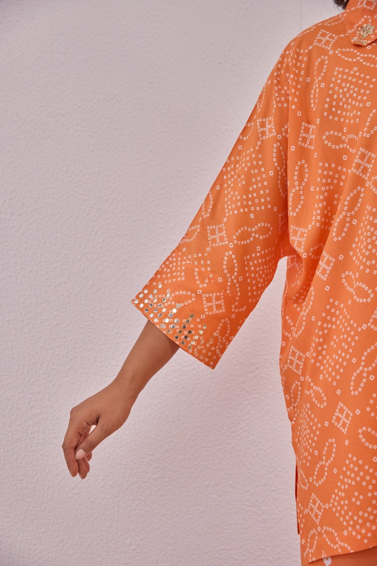 Orange Embroidered Bandhej Printed Coord Set With Palazzo Pant - Tara - C - Tara