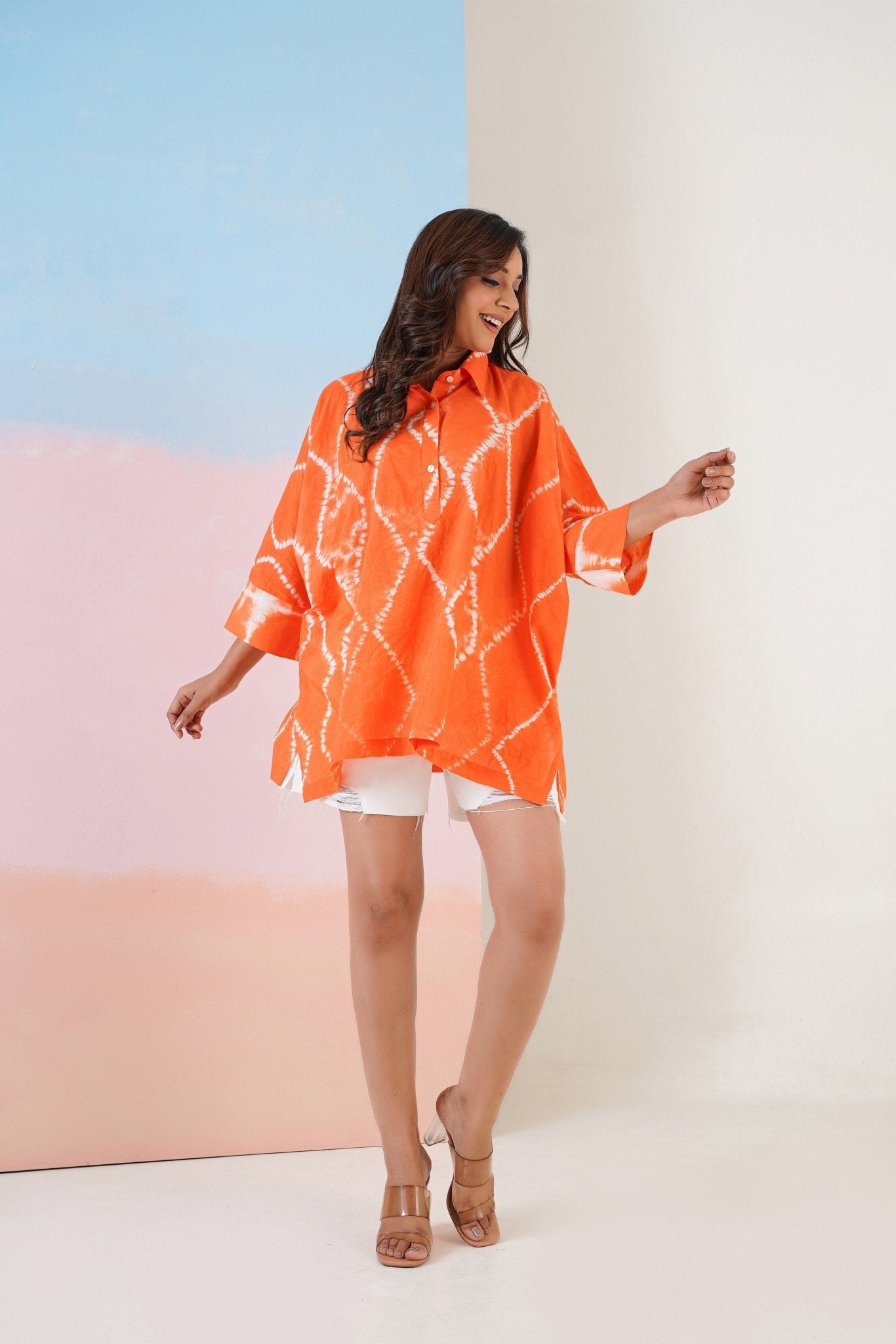 Orange Hand Tie Dye Top - Tara - C - Tara