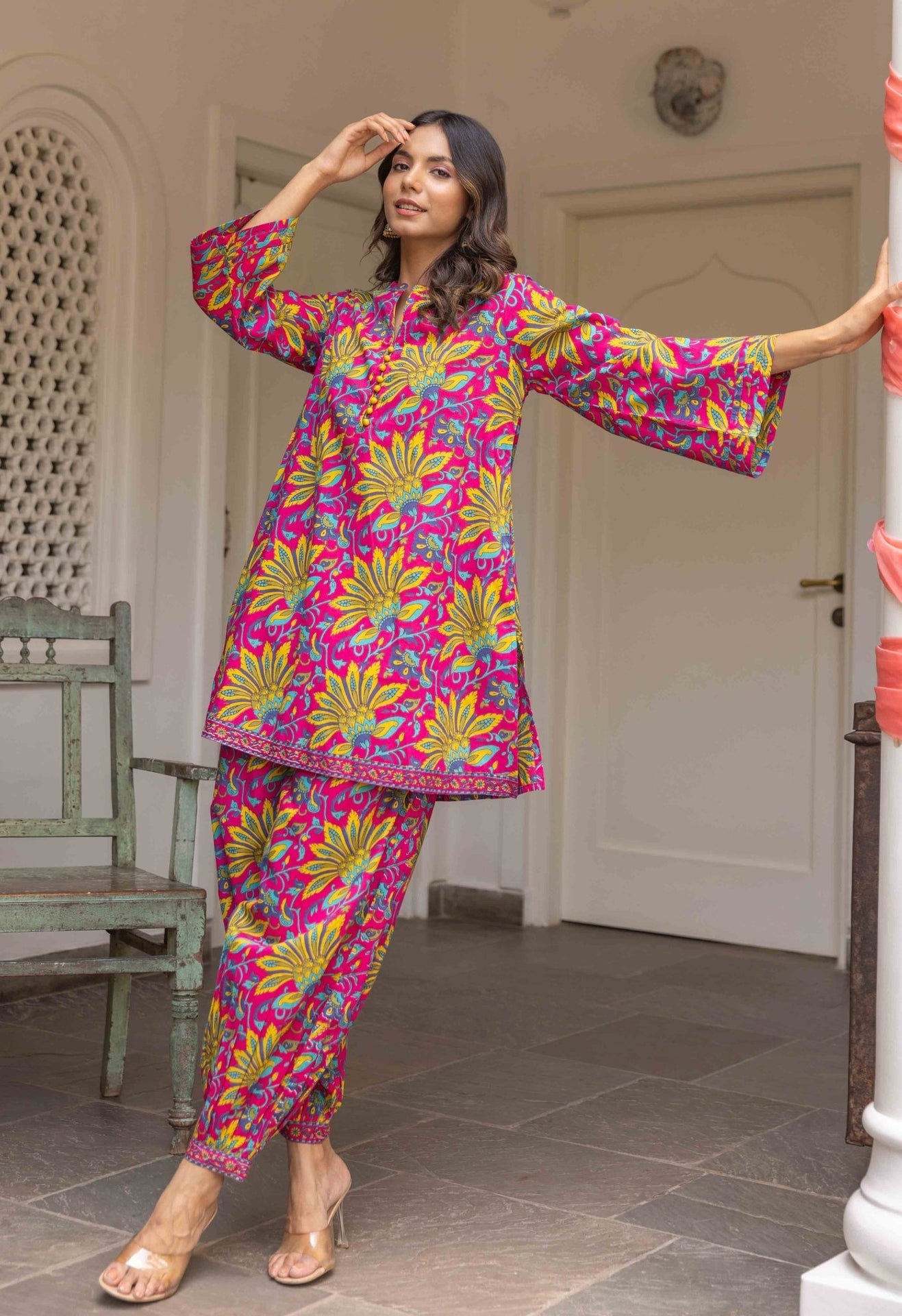 Pink And Yellow Floral Co-ord Set - Tara-C-Tara