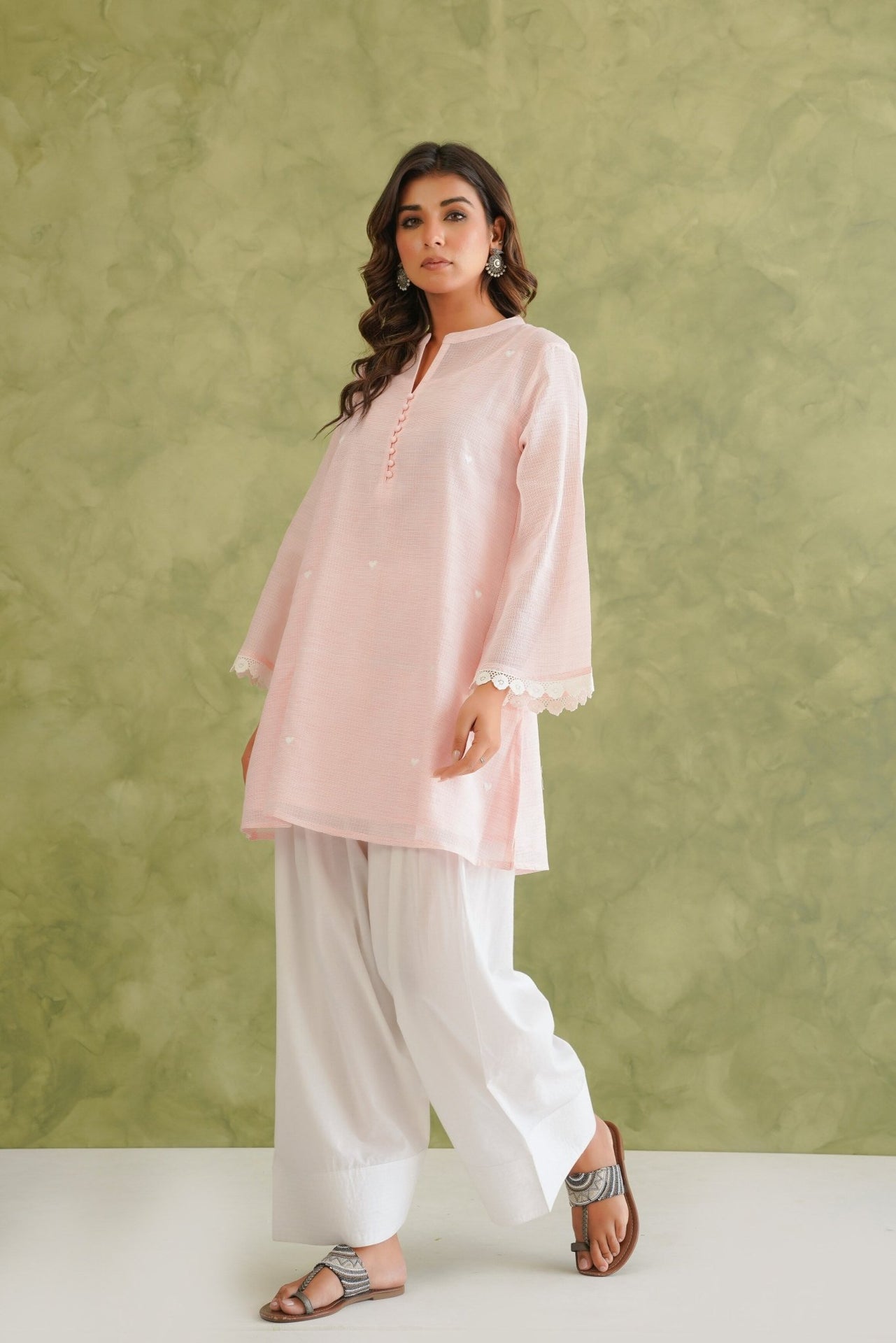 Pink Doriya Sweet Heart Kurta With farshi Salwar - Tara - C - Tara