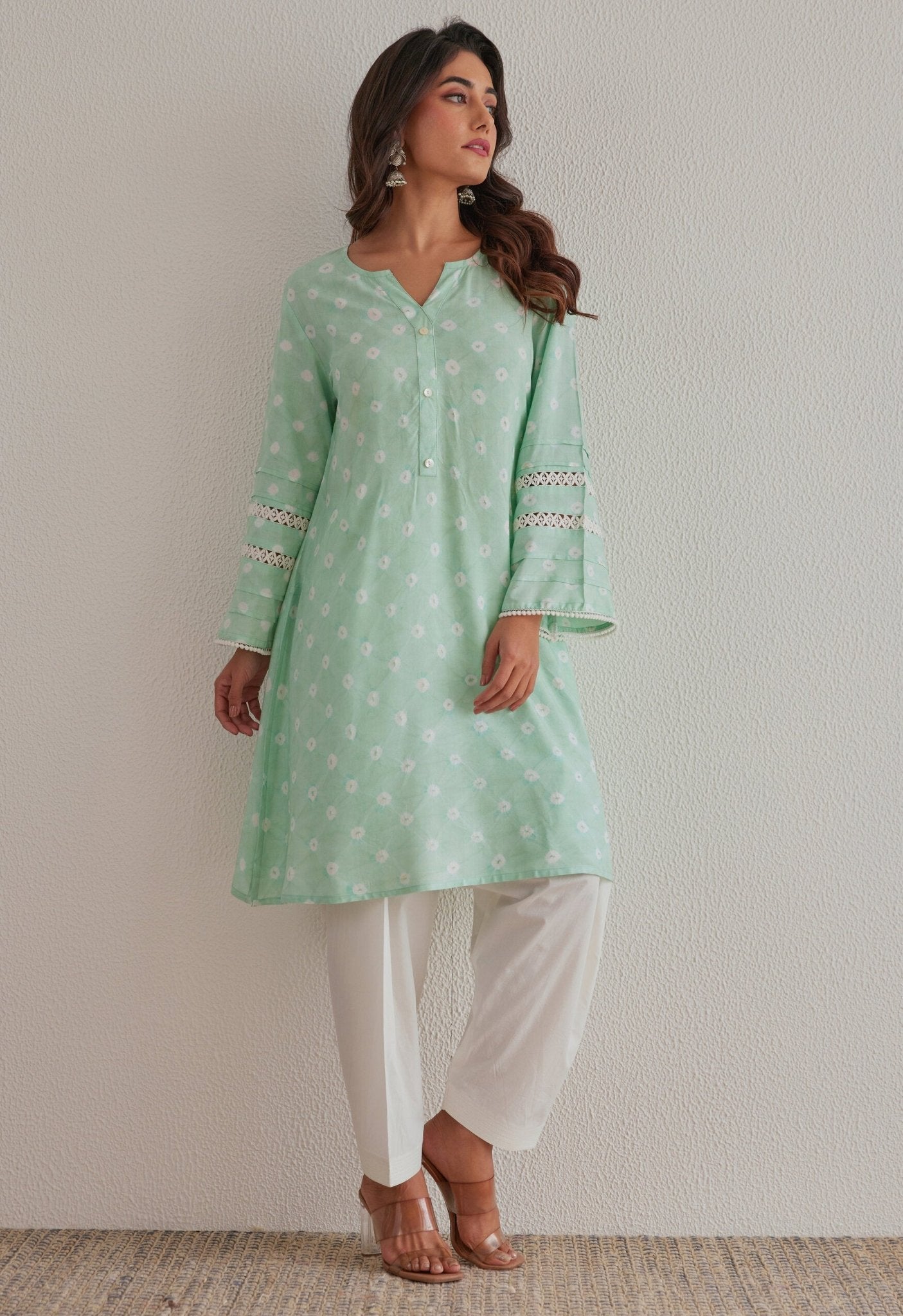 Pista Green Bandhej Hand Tie Dye Coord Set With Salwar - Tara - C - Tara