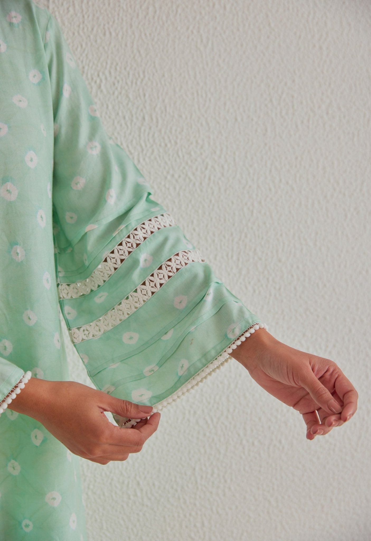 Pista Green Bandhej Hand Tie Dye Coord Set With Salwar - Tara - C - Tara