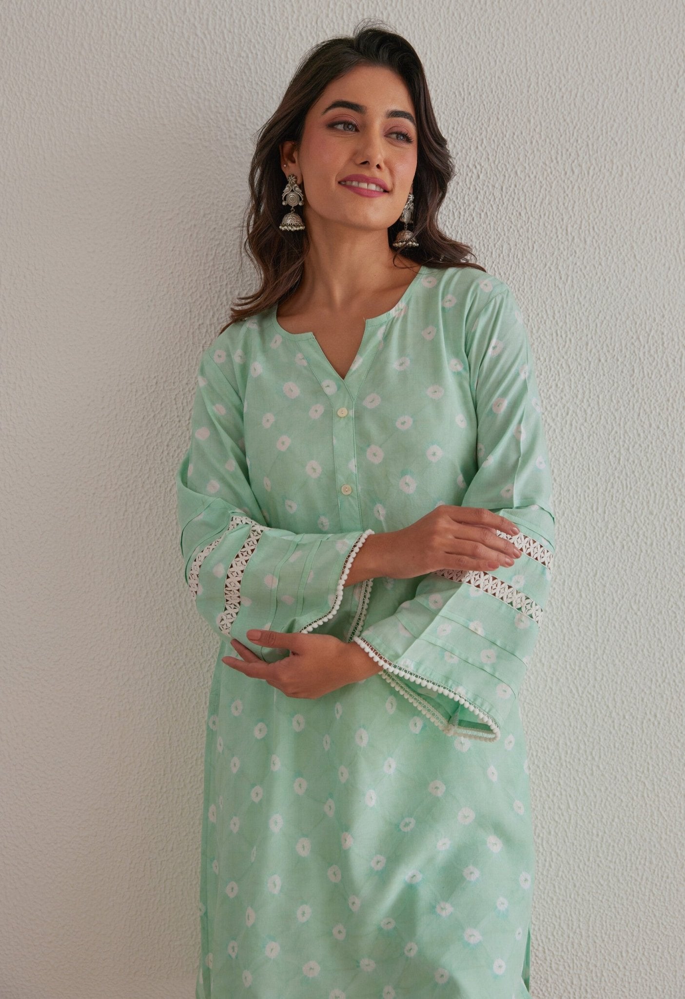 Pista Green Bandhej Hand Tie Dye Coord Set With Salwar - Tara - C - Tara