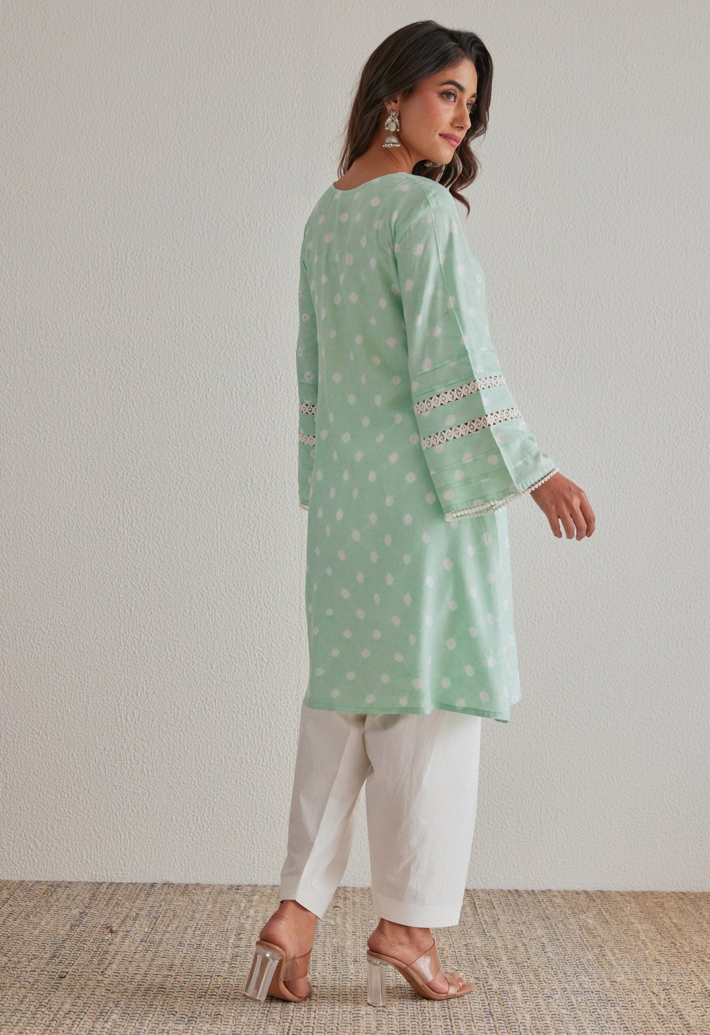 Pista Green Bandhej Hand Tie Dye Coord Set With Salwar - Tara - C - Tara