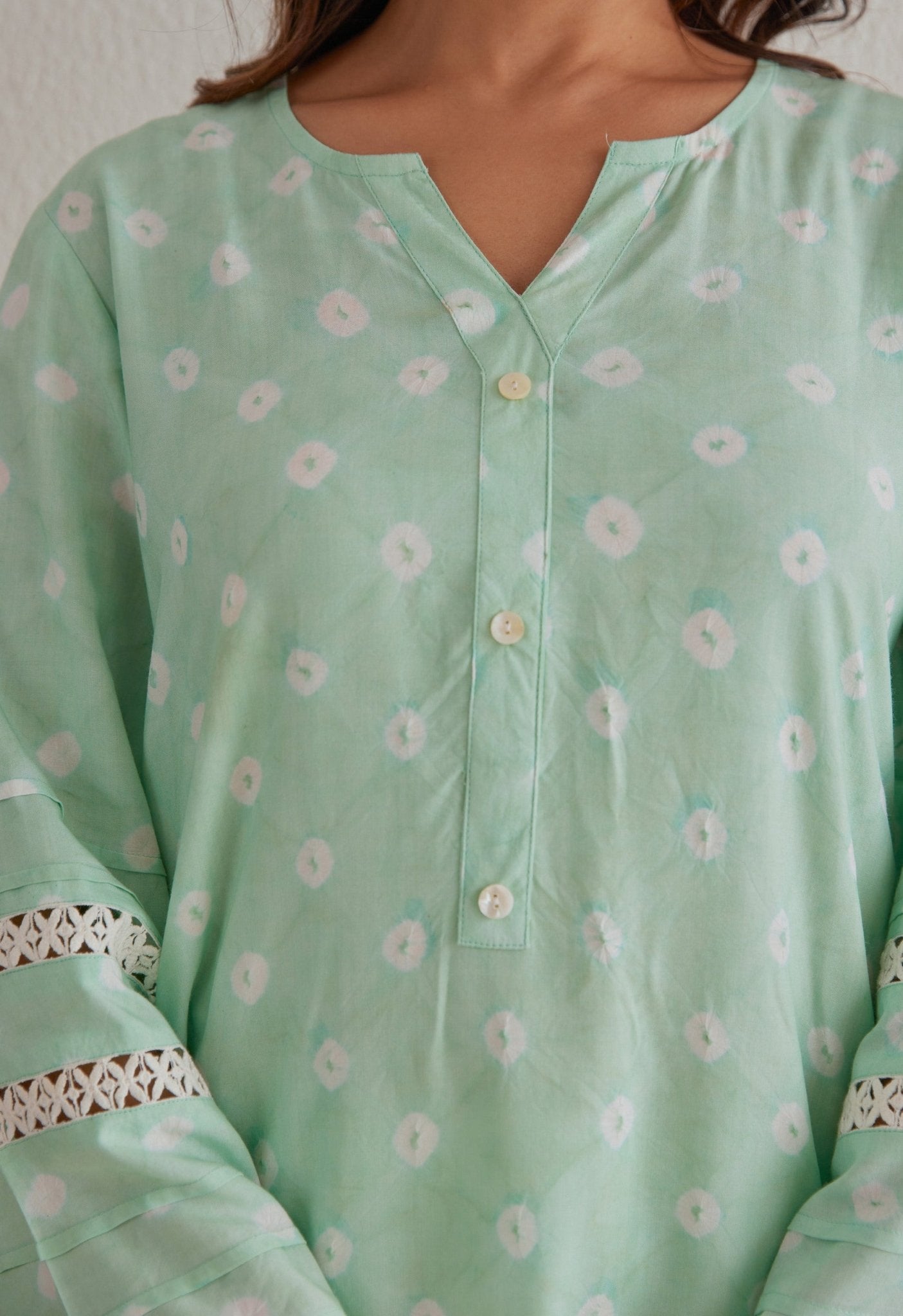 Pista Green Bandhej Hand Tie Dye Coord Set With Salwar - Tara - C - Tara