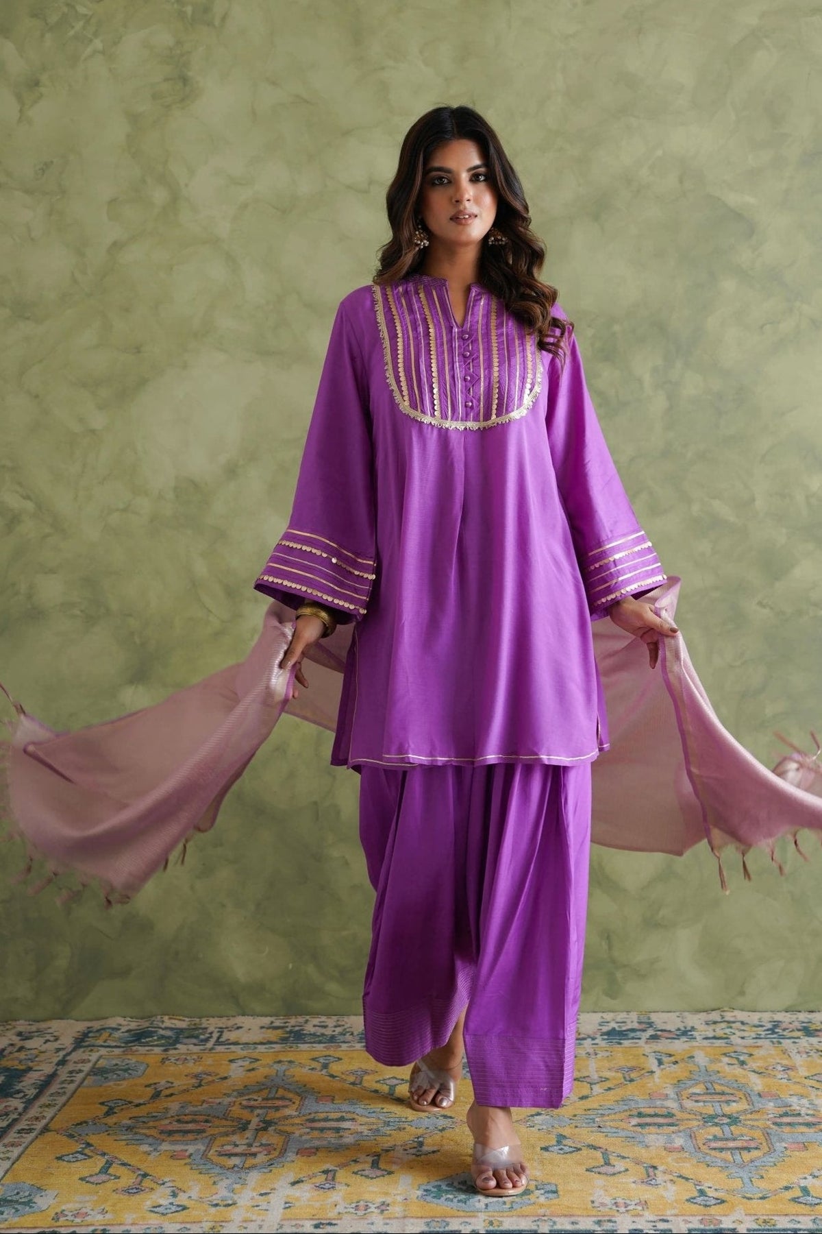 Purple Farshi Salwar Suit Set With Dupatta - Tara - C - Tara