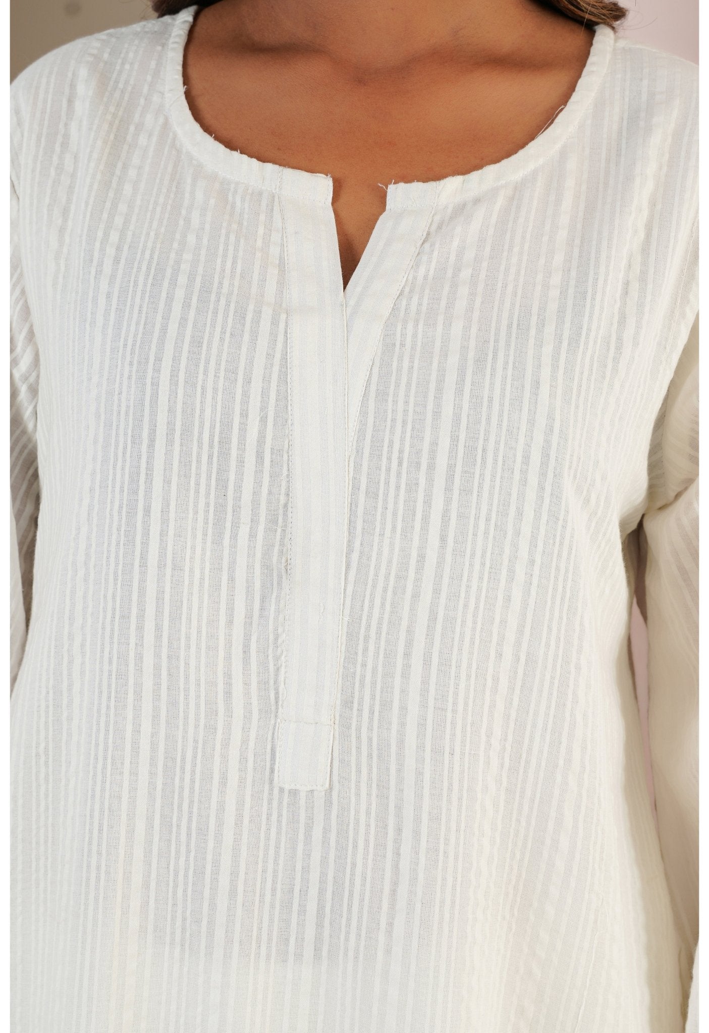 White Cotton Self Stripped Coord Set - Tara - C - Tara