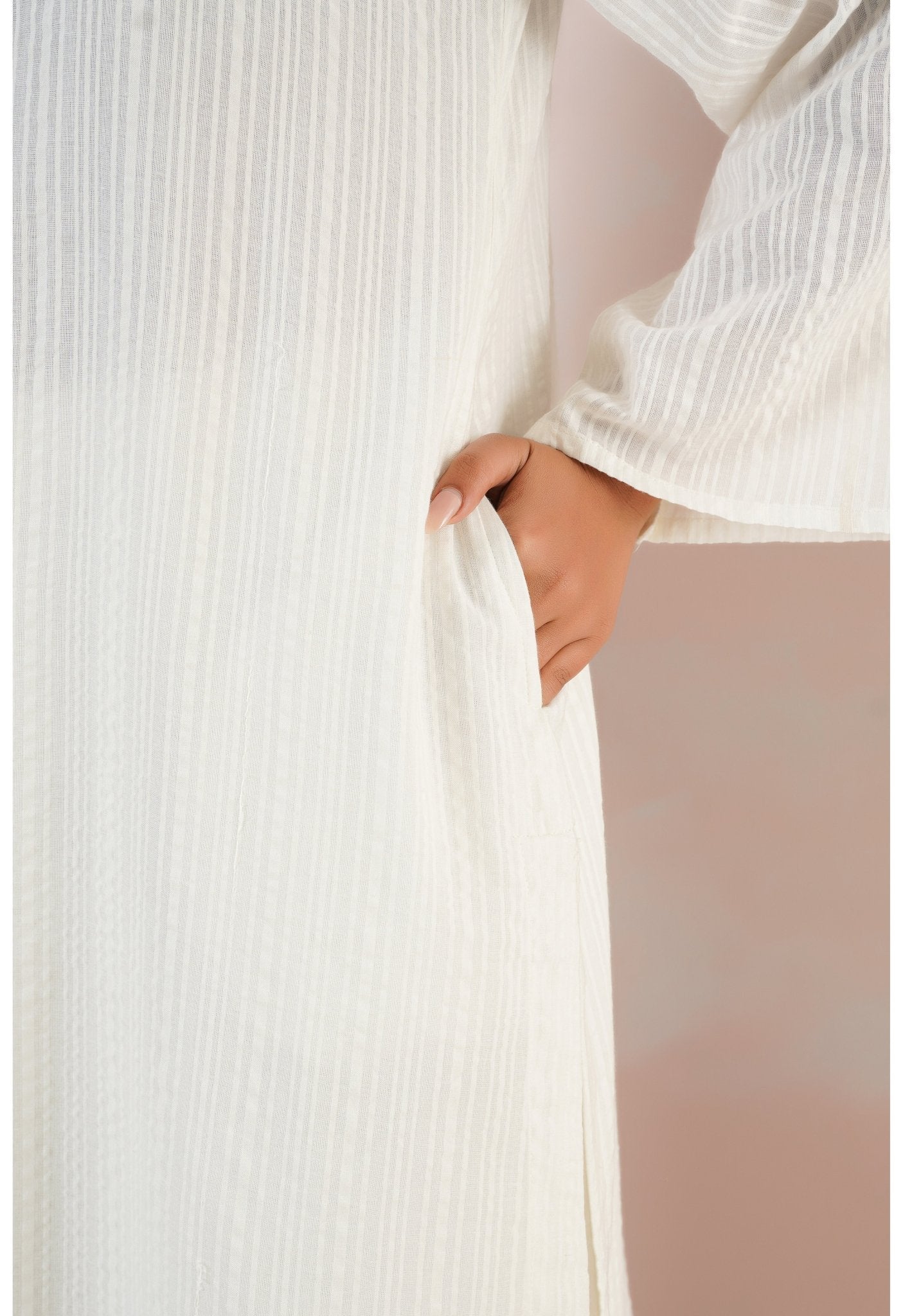 White Cotton Self Stripped Coord Set - Tara - C - Tara