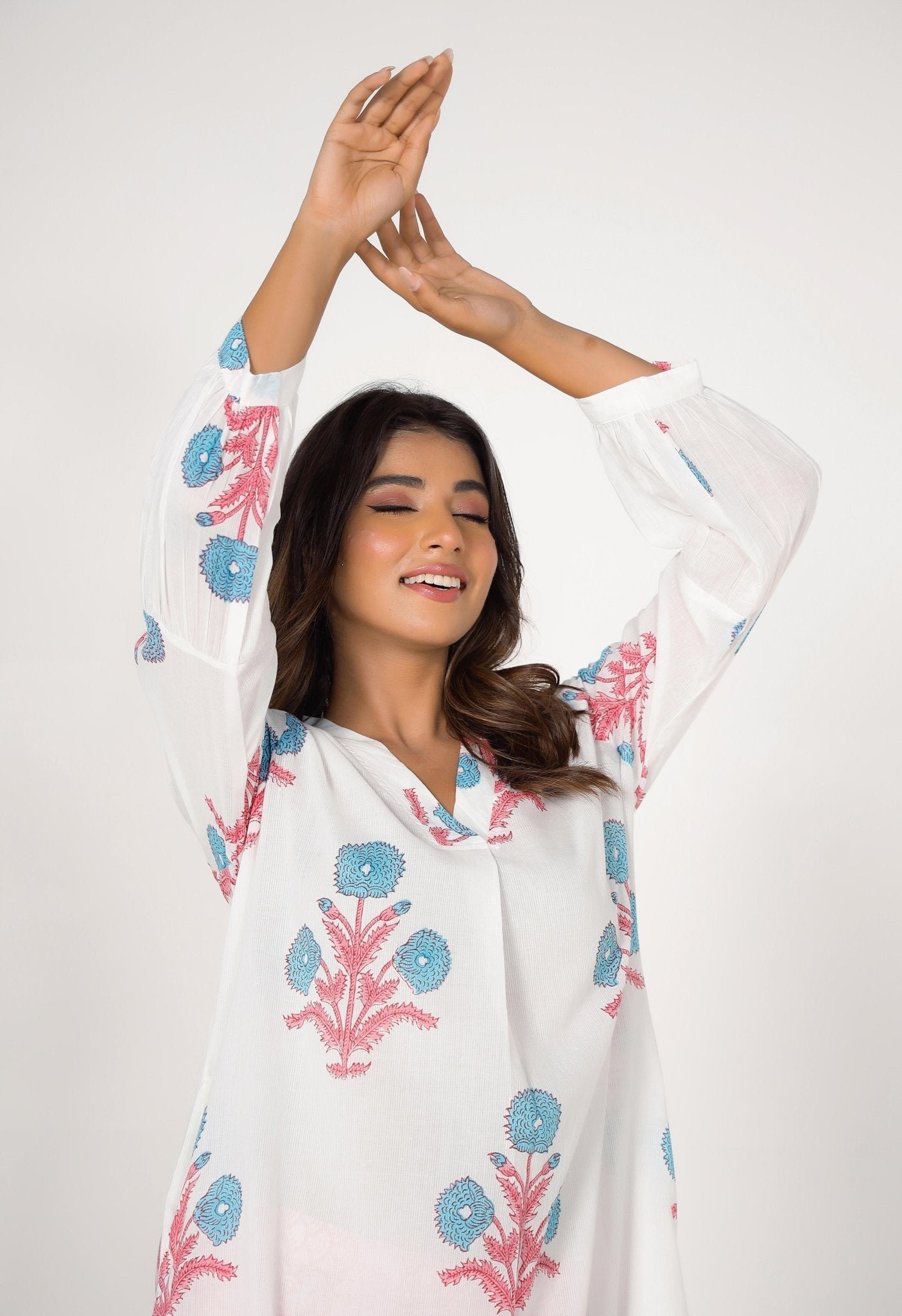 Pink Hand Block Printed Floral Co-ord Set (2pc) - Tara-C-Tara