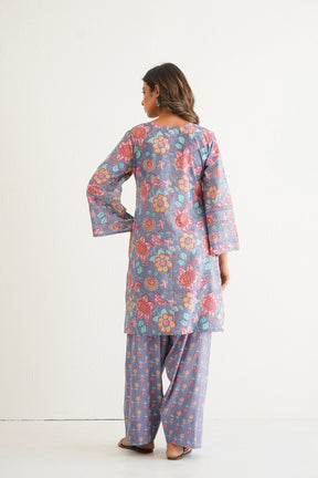 Dusty Mauve Cotton Floral Farshi Salwar Coord Set