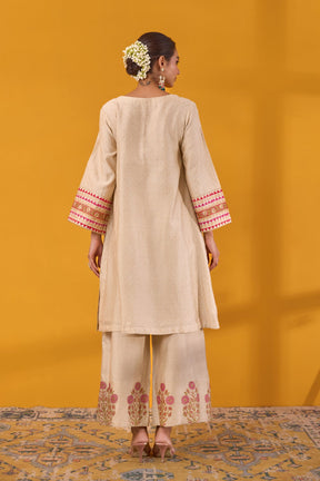Beige Chanderi Hand Block Printed Coord Set