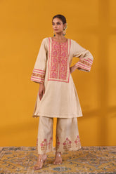 Beige Chanderi Hand Block Printed Coord Set