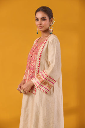 Beige Chanderi Hand Block Printed Coord Set