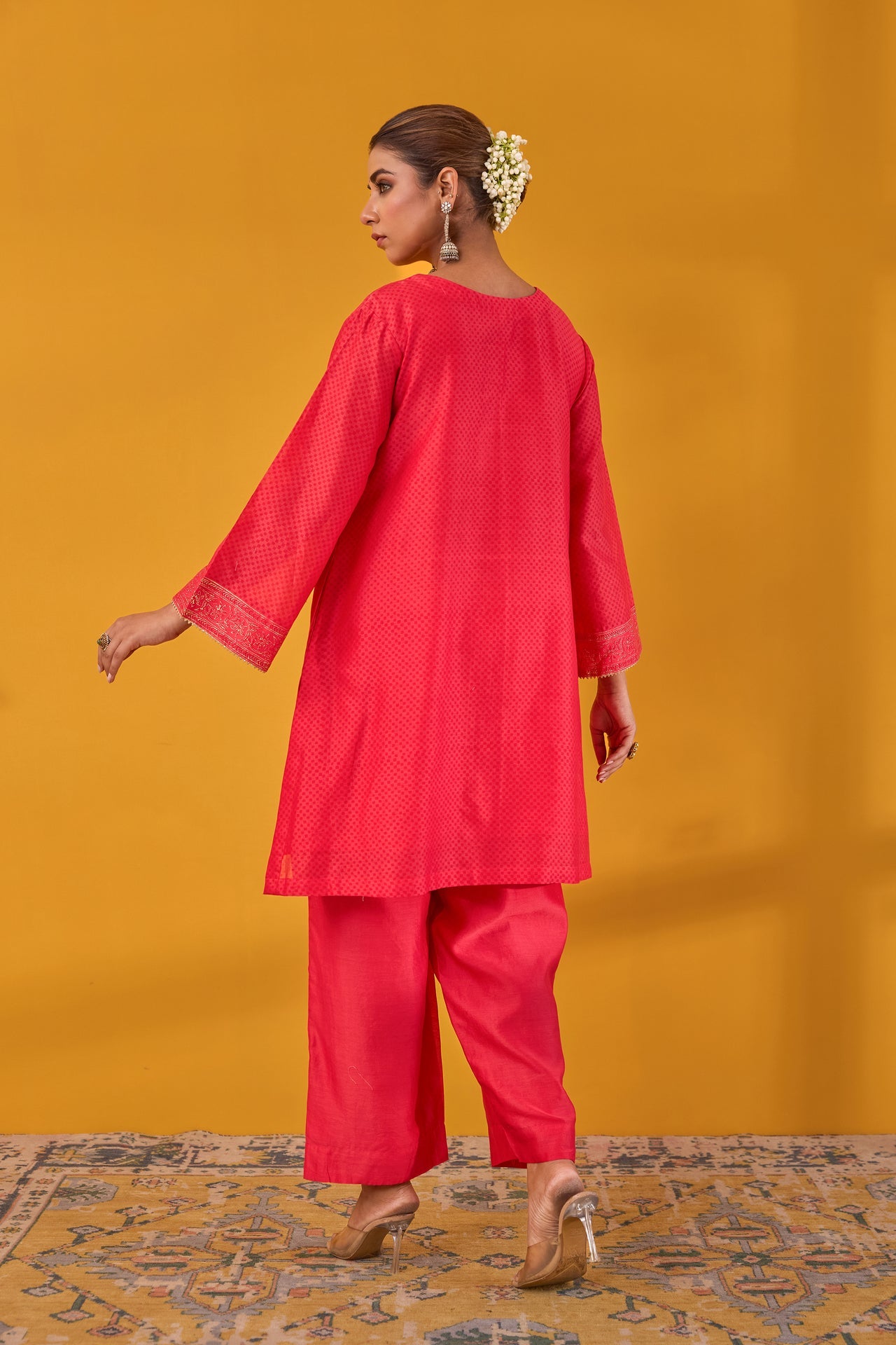 Red Chanderi Hand Block Printed Kurta Set With Dupatta