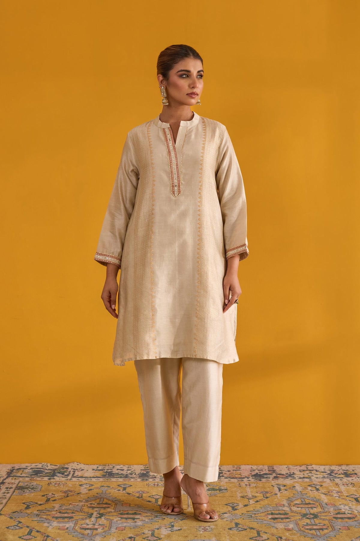 Beige Hand Block Printed Chanderi Coord Set