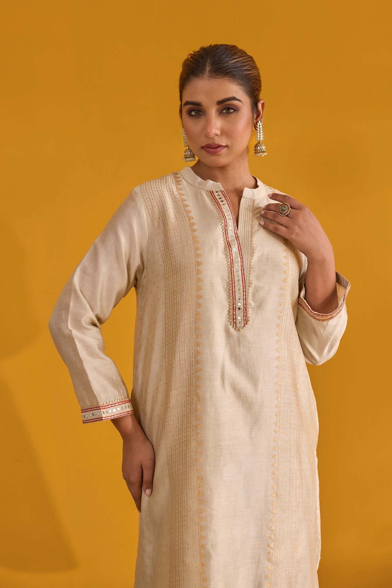 Beige Hand Block Printed Chanderi Coord Set