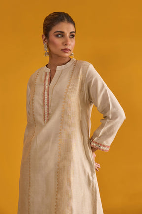 Beige Hand Block Printed Chanderi Coord Set