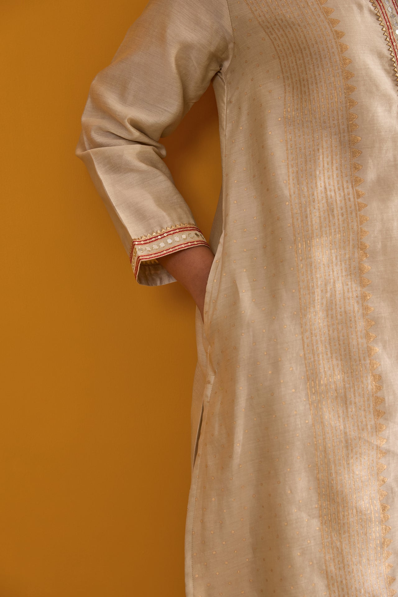 Beige Hand Block Printed Chanderi Coord Set