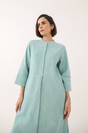 Aqua Blue Corduroy Long Kurta - Tara - C - Tara