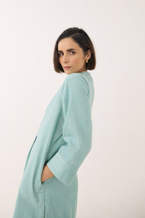 Aqua Blue Corduroy Long Kurta - Tara - C - Tara