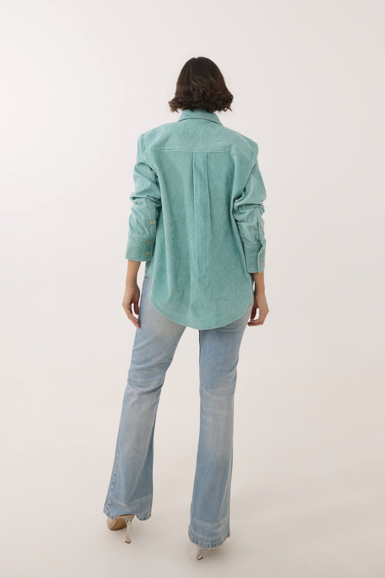 Aqua Blue Oversized Corduroy Shirt - Tara - C - Tara