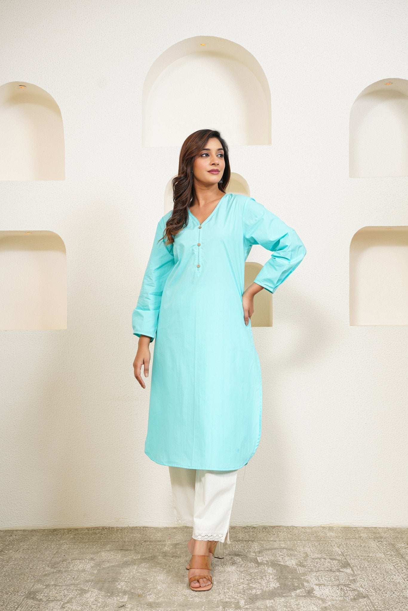 Aqua Premium Cotton Long Kurta - Tara - C - Tara