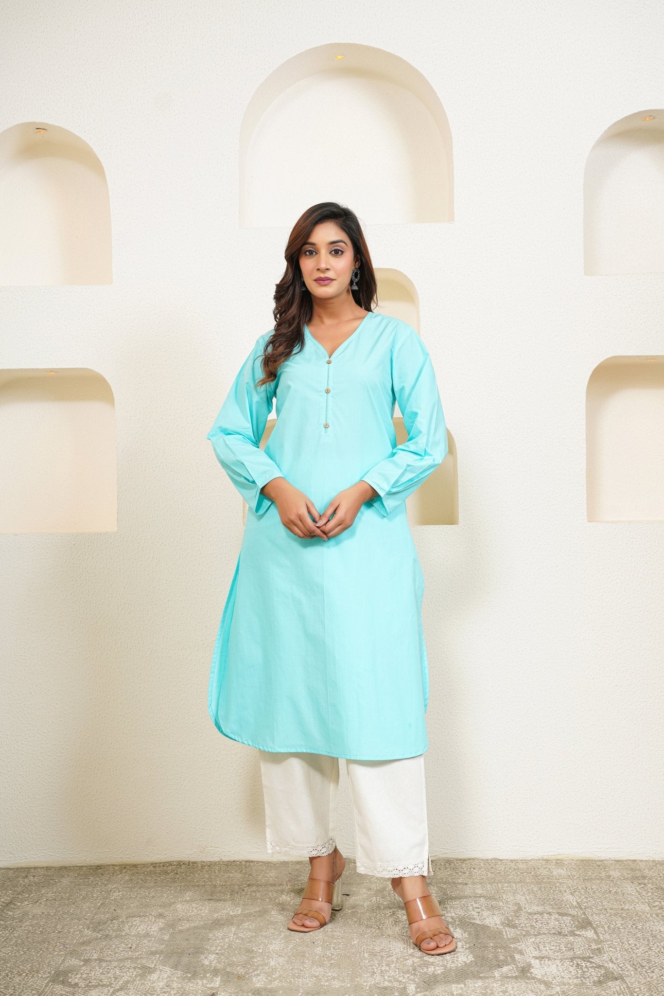 Aqua Premium Cotton Long Kurta - Tara - C - Tara