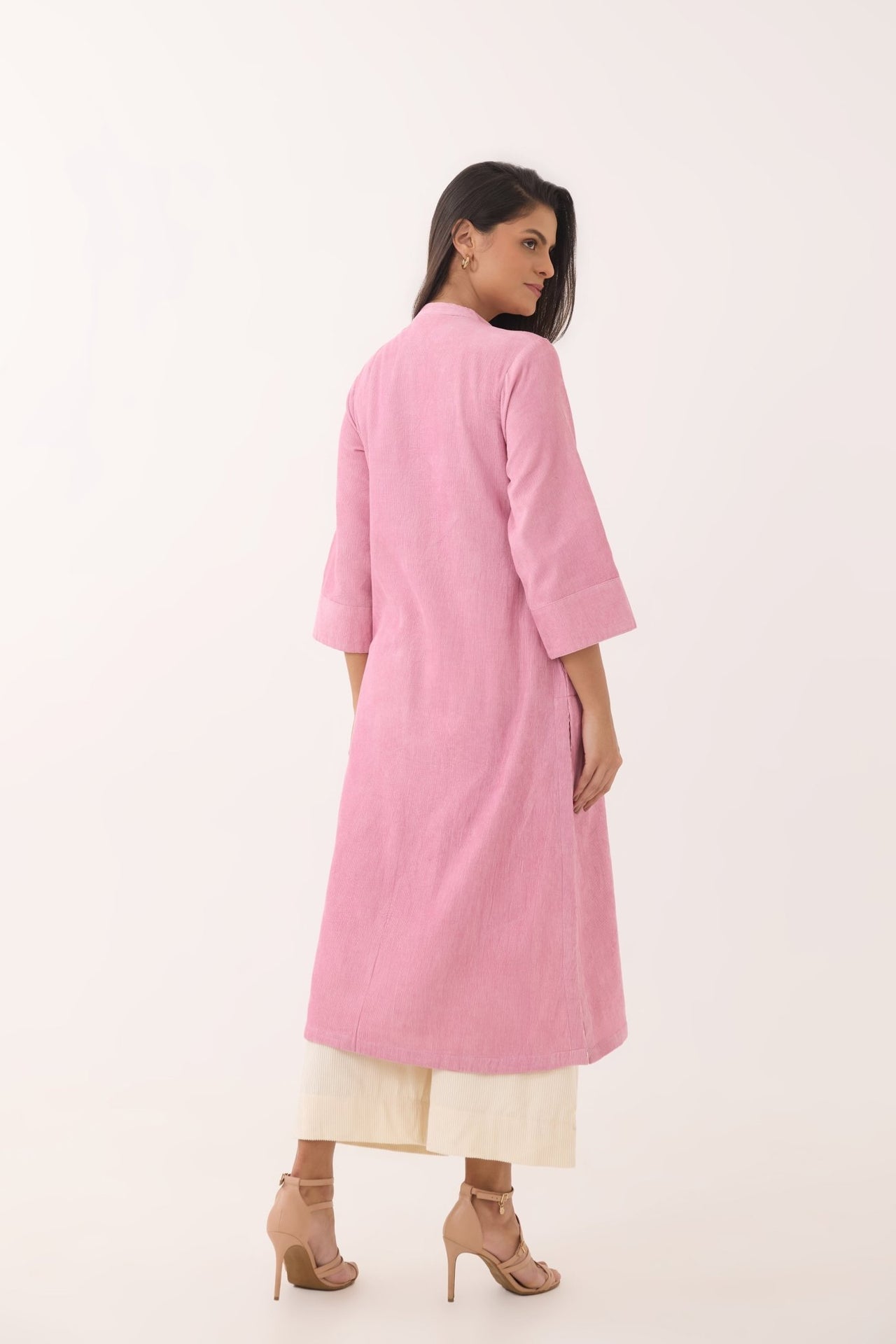 Baby Pink Corduroy Long Kurta - Tara - C - Tara