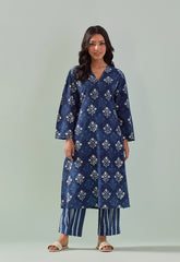 BAGRU HAND BLOCK PRINTED INDIGO COORD SET - Tara - C - Tara