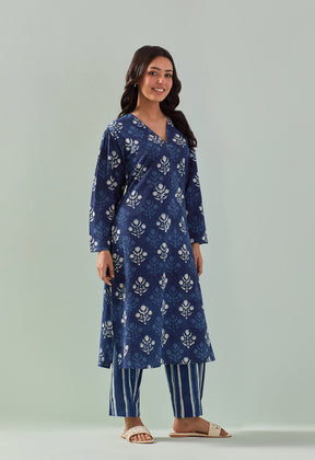 BAGRU HAND BLOCK PRINTED INDIGO COORD SET - Tara - C - Tara