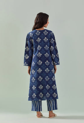 BAGRU HAND BLOCK PRINTED INDIGO COORD SET - Tara - C - Tara