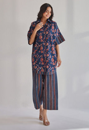 Bagru indigo Hand block Printed Floral Coord set - Tara - C - Tara