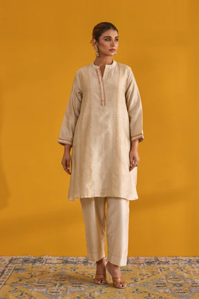 Beige Hand Block Printed Chanderi Coord Set - Tara - C - Tara