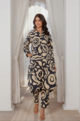 Black Abstract Printed Coord Set - Tara - C - Tara