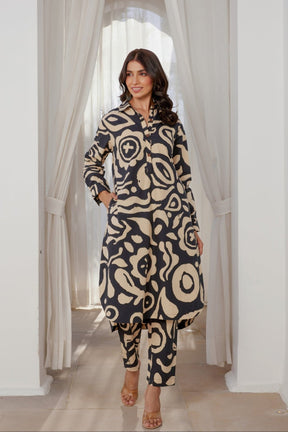 Black Abstract Printed Coord Set - Tara - C - Tara