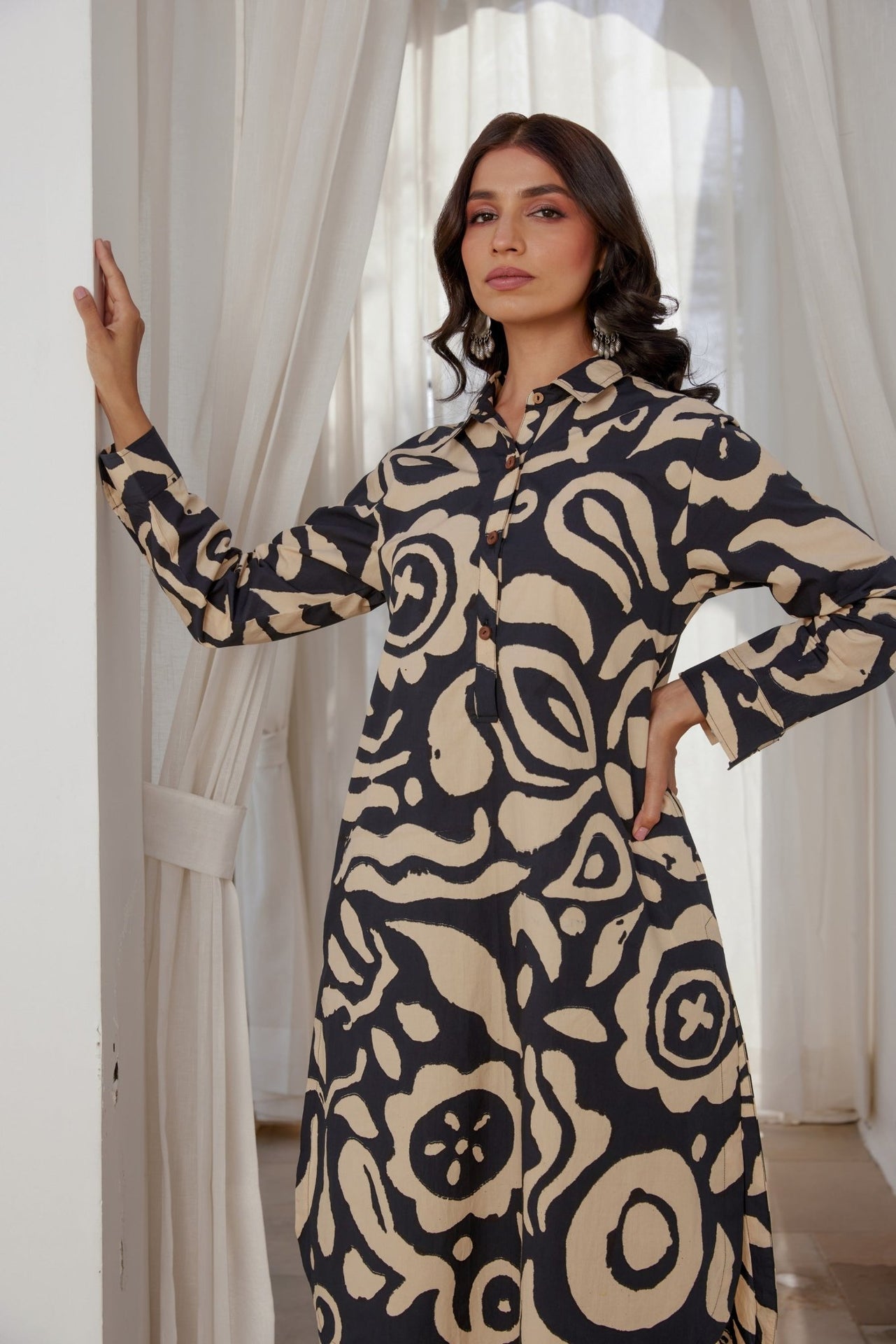 Black Abstract Printed Coord Set - Tara - C - Tara